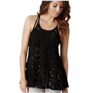 Free People Intimately Black Eyelet Lace Embroidered Peplum Tank Top Size Large
